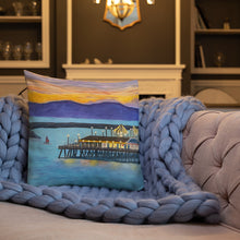 Load image into Gallery viewer, Fine Art Throw Pillow, &quot;Redondo Beach Pier at Sunset&quot;, from original artwork by Esperanza Deese

