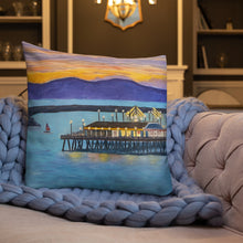 Load image into Gallery viewer, Fine Art Throw Pillow, &quot;Redondo Beach Pier at Sunset&quot;, from original artwork by Esperanza Deese
